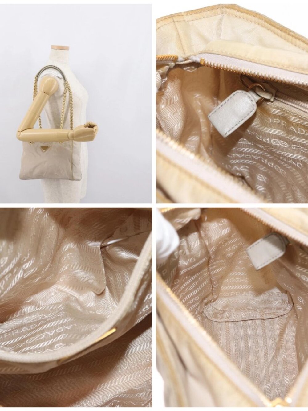 PRADA Chain Shoulder Bag Nylon Beige Gold Auth - Picture 16 of 16